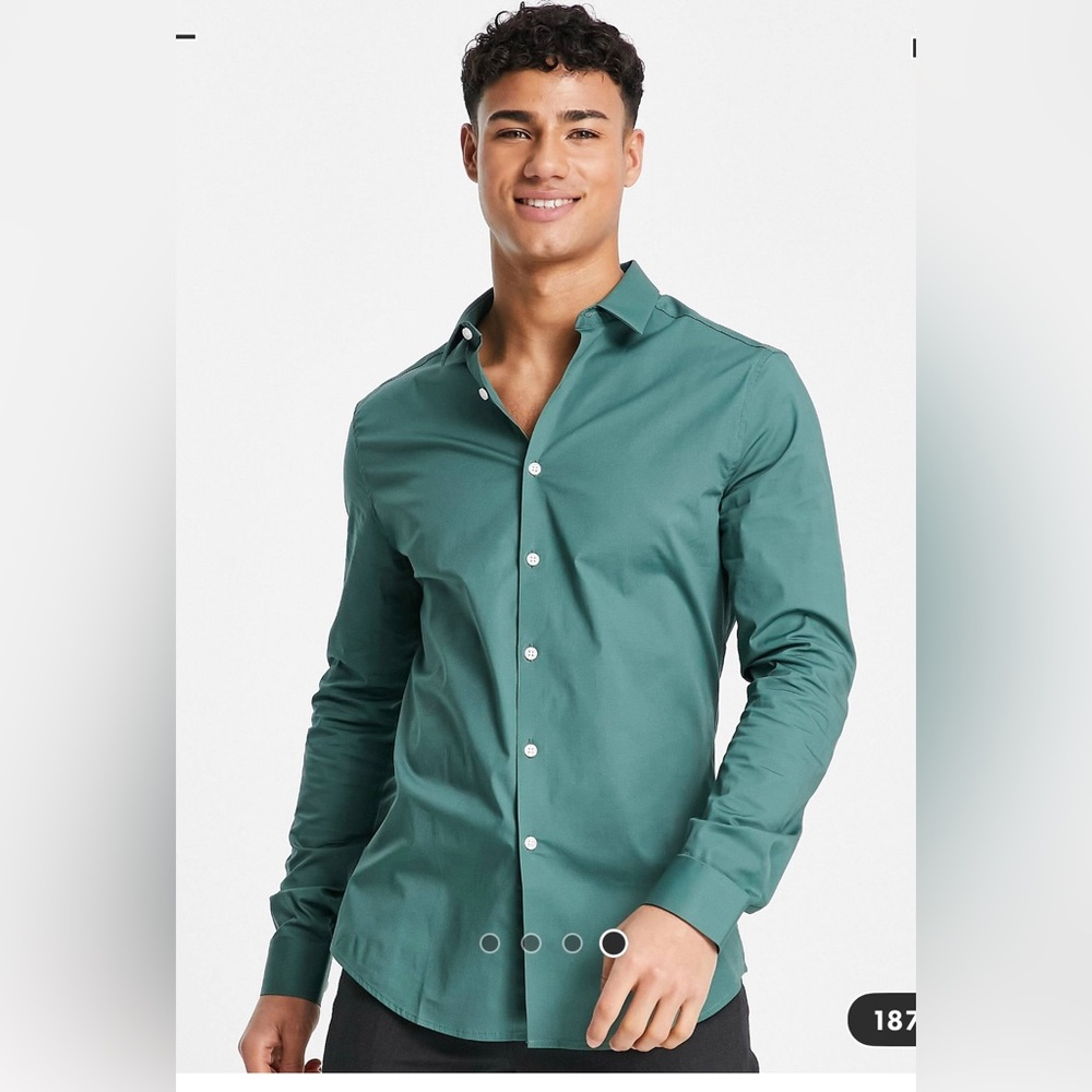 ASOS Design Skinny Smart Button Down Shirt in Pine Green size L New w/out Tags
